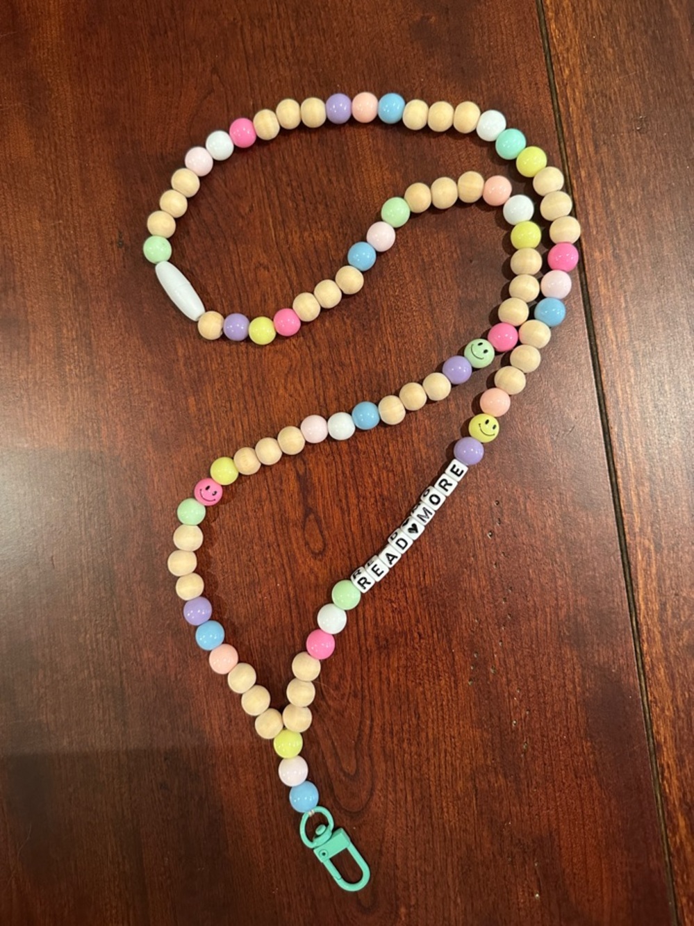 Pastel Smiley “READ MORE” Beaded Breakaway Lanyard for Librarians or Teachers
